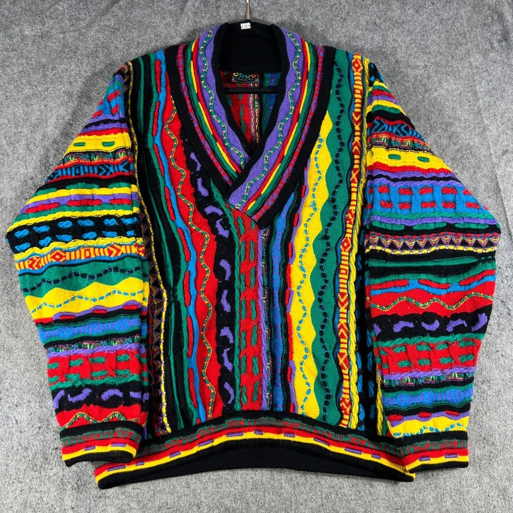 Vintage 90s Coogi Australia Sweater Mens Small Red Wool Textured Knit Pullover